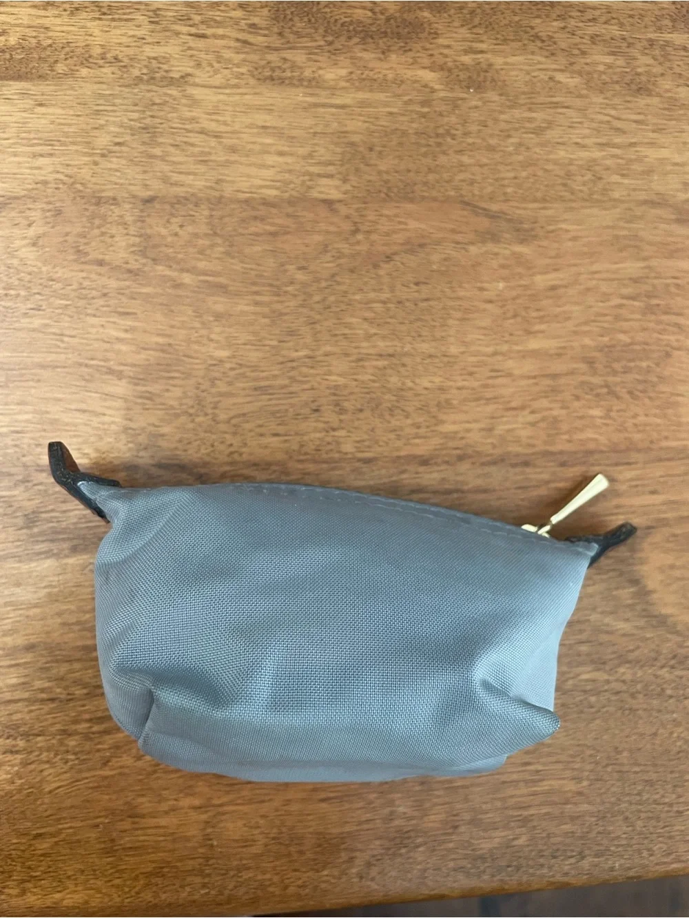 Longchamp Small Gray Pouch with Brown Leather Trim